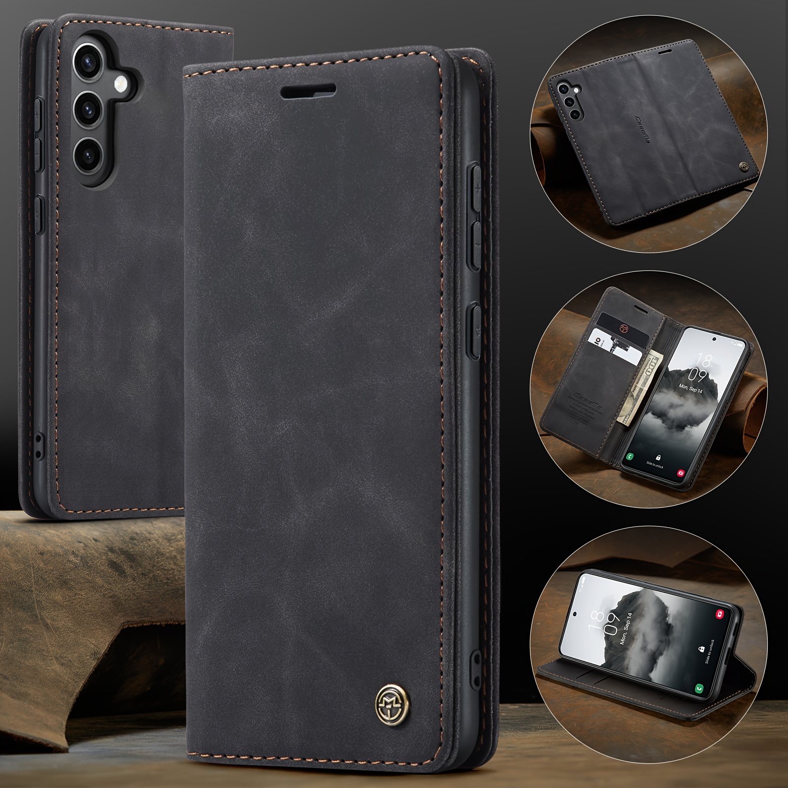 Phone Case: For Galaxy S24fe And S25fe Premium Synthetic Leather Case, Wallet Protective Flap, Magnetic Case
