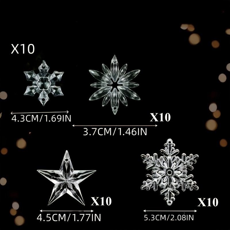 TEMU 40pcs Transparent Crystal Snowflake Star Hanging Christmas Tree Pendant Acrylic Decoration Hanging Decoration Holiday Party Arrangement Supplies