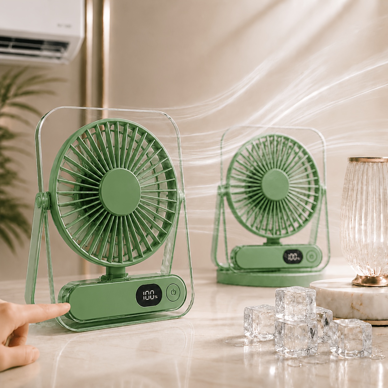 Portable Usb Rechargeable Desk Fan With 5000mah Battery - 5-speed Adjustable 180° Foldable Design, Display, Acrylic Material For Home , Versatile Cooling Device, Lightweight Cooling Fan-gift