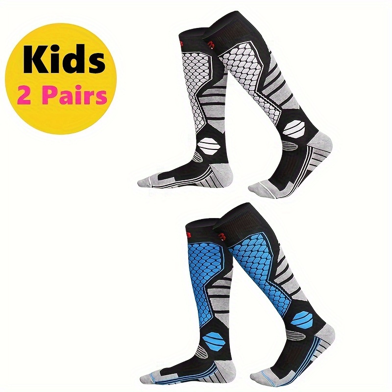 Image of /pc Autumn Winter Thick Warm Breathable Kids Long Ski Socks For Boys And Girls Aged 7-12, For Winter Outdoor Sports Such As Skiing, Ice Skating, And Climbing