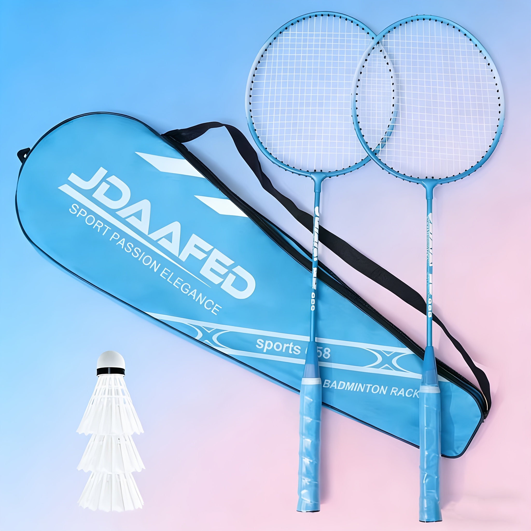 Image of Candy-colored Handle, High Strength And Toughness Feathers Suitable For Adult Beginners Badminton Sports Equipment Set (includes 3pcs Shuttlecocks And 1pc Carrying Bag 2pcs Grips)