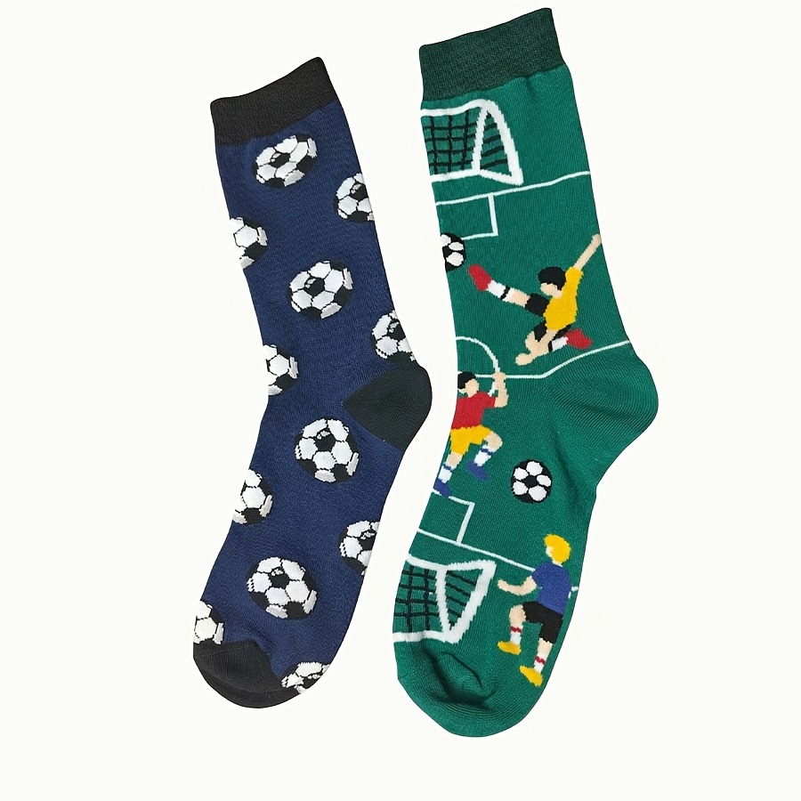 TEMU 1 Pair Unisex Football Themed Crew Socks, Asymmetrical Ab Design, Fabric, Unisex Fit, Football Additions Wearable , Ideal For Football Lovers