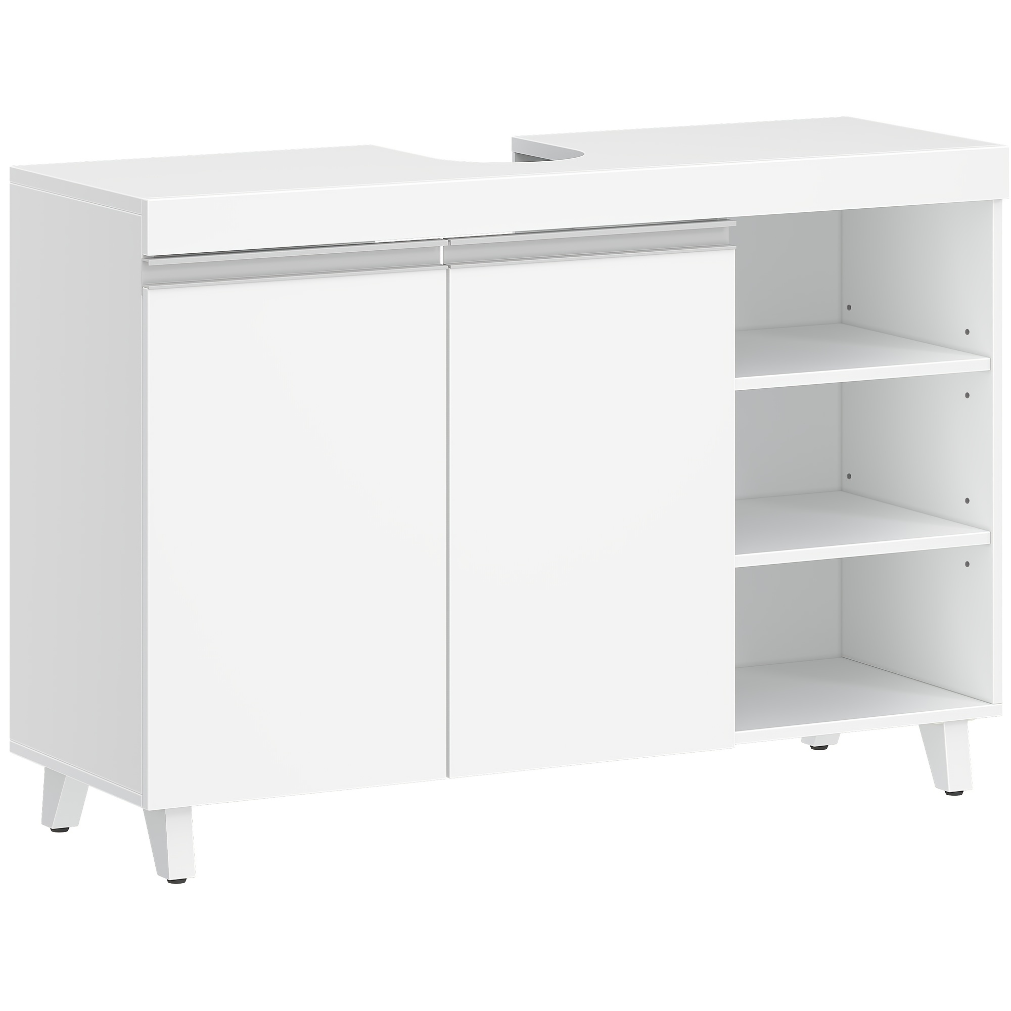Vanity Unit, Bathroom Cabinet, Bathroom Base Cabinet, 2 Doors, 3 Open Compartments, 4 Adjustable Shelves, Freestanding Vanity Unit, 30 X 90 Cm, White