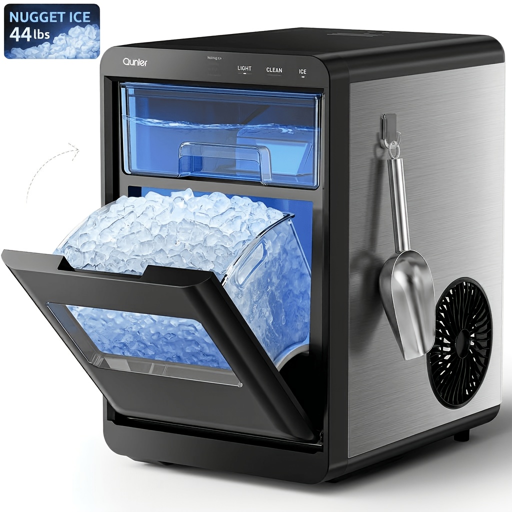 TEMU Ice Maker Countertop, Soft Chewable Pellet Ice Machine, Qunler 33/44lbs Per Day Self-cleaning Stainless Steel Ice Maker For Iced Coffee, Soda,