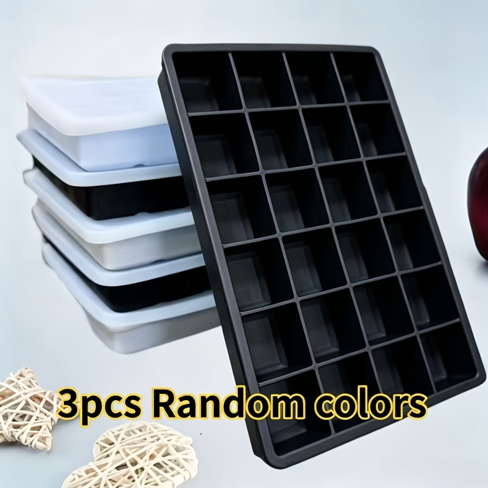 3pcs Silicone Ice Tray With Lid - 24- Freezer Tray, Non-slip Base & Stackable For Quick Freezing, & Release, Compatible For Home, Parties,, Freezer (random Color)