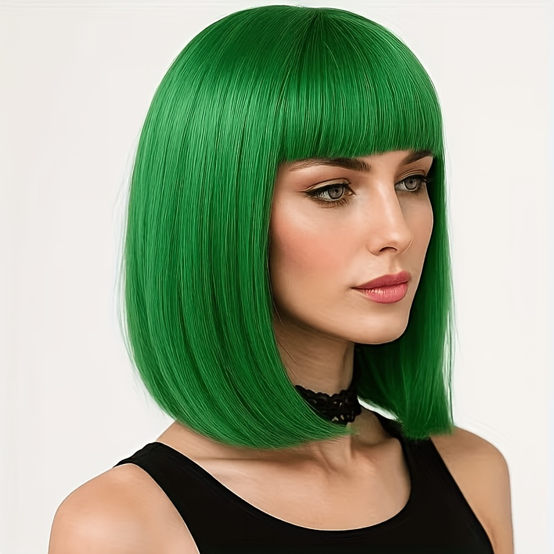 TEMU Peluca de verdes de 12 pulgadas para mujer con cabello liso. Fabricada con sintéticas resistentes al . Elegante y sofisticada. Fácil de usar.