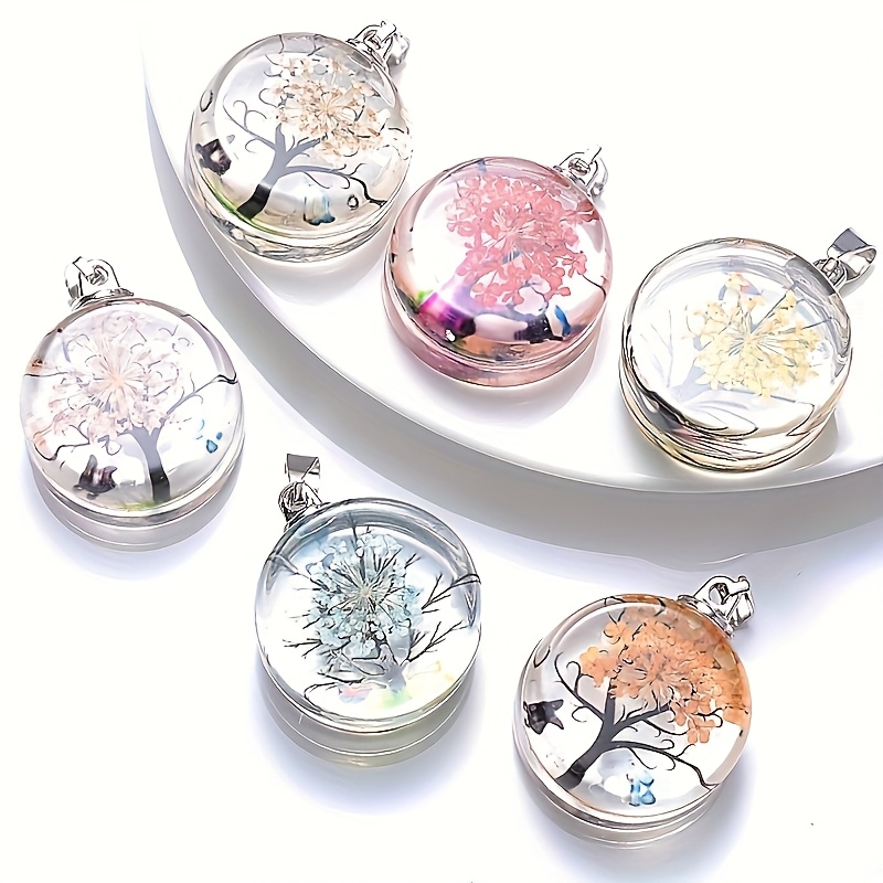 

5pcs Mixed Color 25mm Dried Flower Glass Pendants - Diy Necklace Crafts & Elegant Jewelry Making