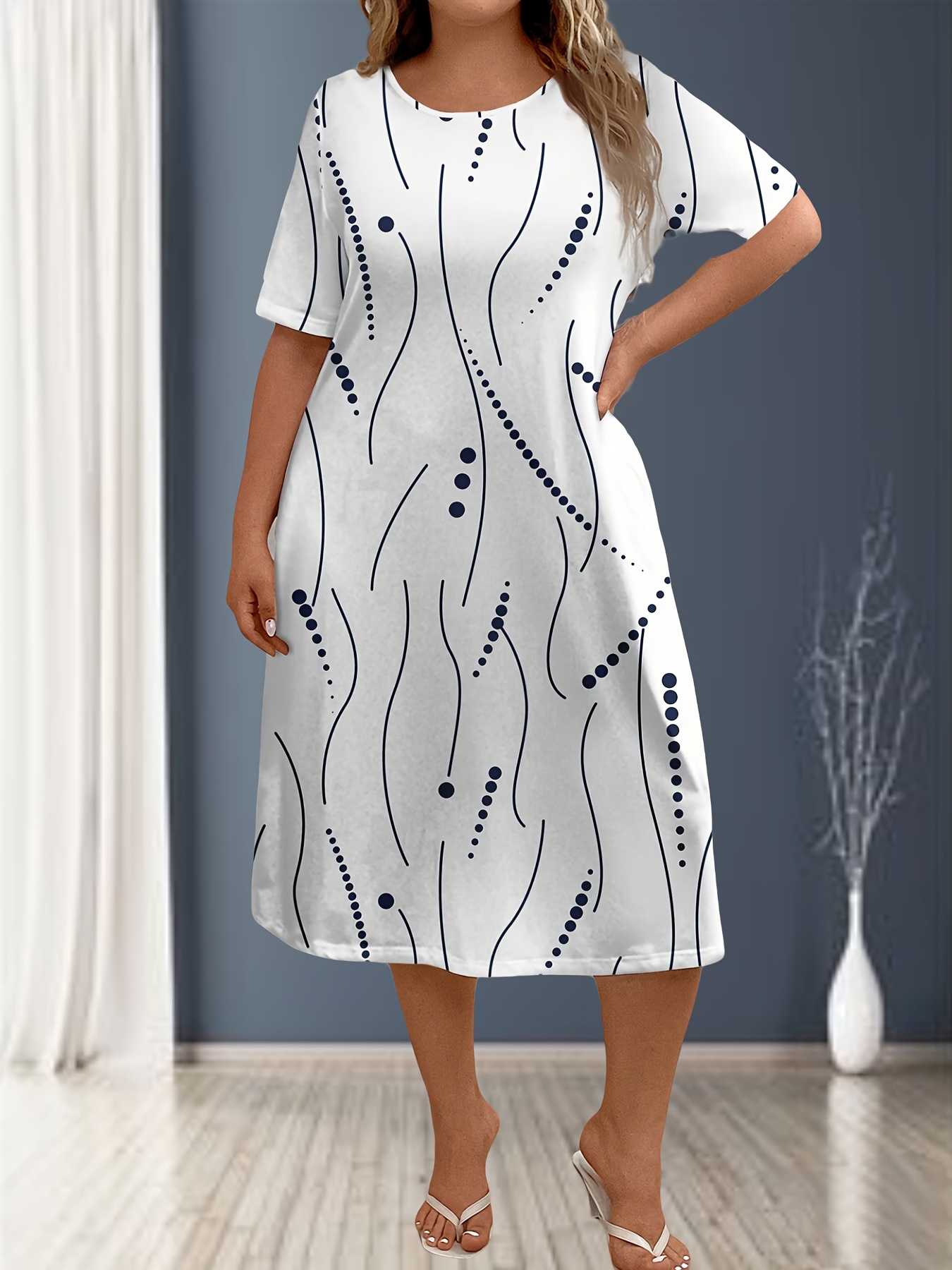 1pc elegant plus size crew neck pencil dress polyester knit - Temu
