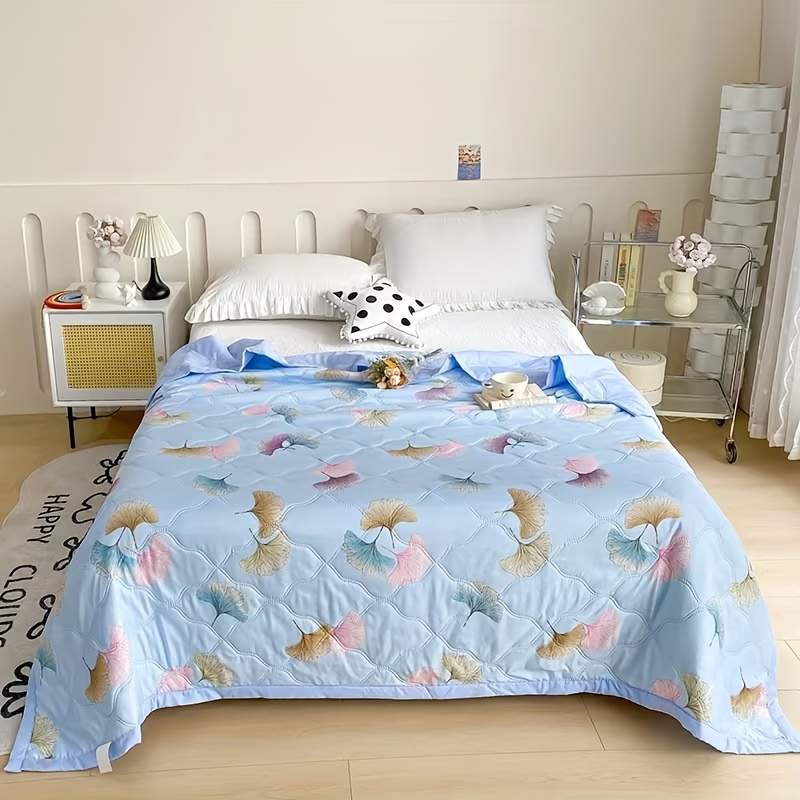 TEMU 1 stuks Zomerse Coole Quilt Bedrukt En Geverfd Ginkgo Bladeren Zomer Airconditioning Quilt Quilts (Vacuüm Gecomprimeerde Verpakking)
