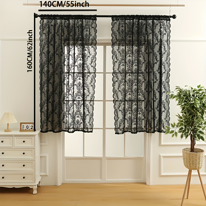 TEMU 1pc Black Lace Curtain, Living Room Blackout Drape, Balcony Wave Partition Screen, Bedroom Finished Window Screen