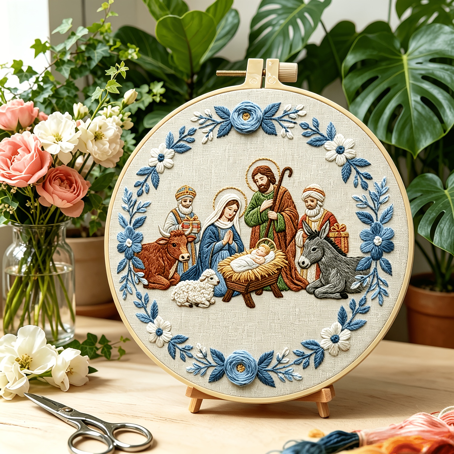 TEMU Kit de broderie complet de scène de crèche de Noël, idéal pour offrir en cadeau - Ensemble artisanal complet avec figurines de la , fils et