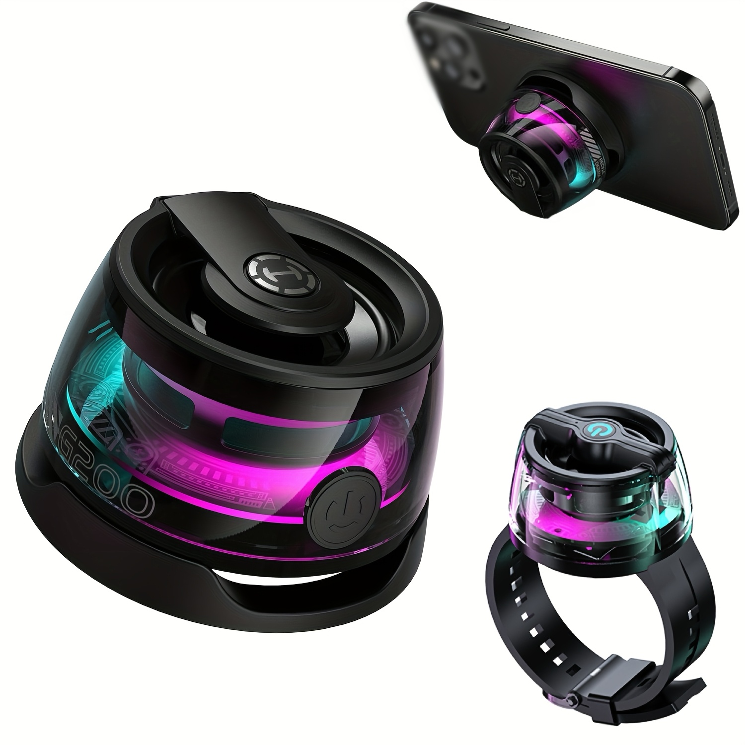 TEMU 1pc Magnetic Speaker, 5w Mini Speakers Wireless, Rgb Light,, 7h Playtime, Portable Phone Stand For Iphone, Travel, Golf Cart - Black