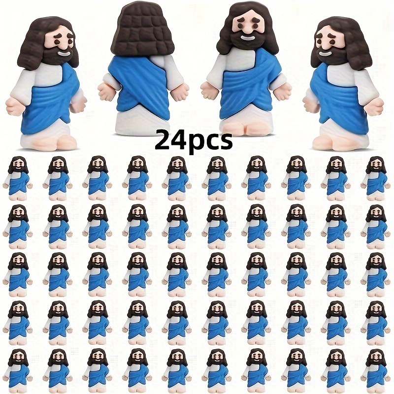 50 Mini Statuette Di Gesù In Gomma, Colorate (blu, Rosso, Verde, Giallo, Viola), 3x3,5 Cm, Per Caccia Al Tesoro Pasquale, Scuola Domenicale, Bomboniere