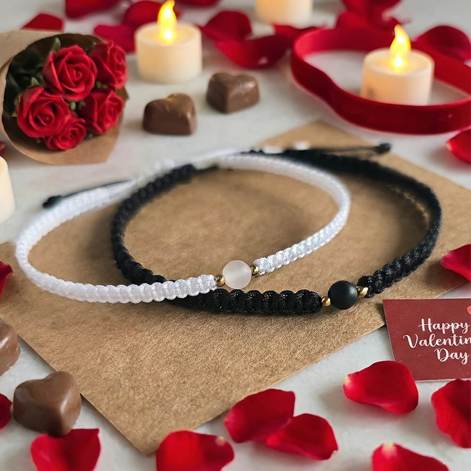 2pcs Braided Bracelets with Matching Beads, Gift Set