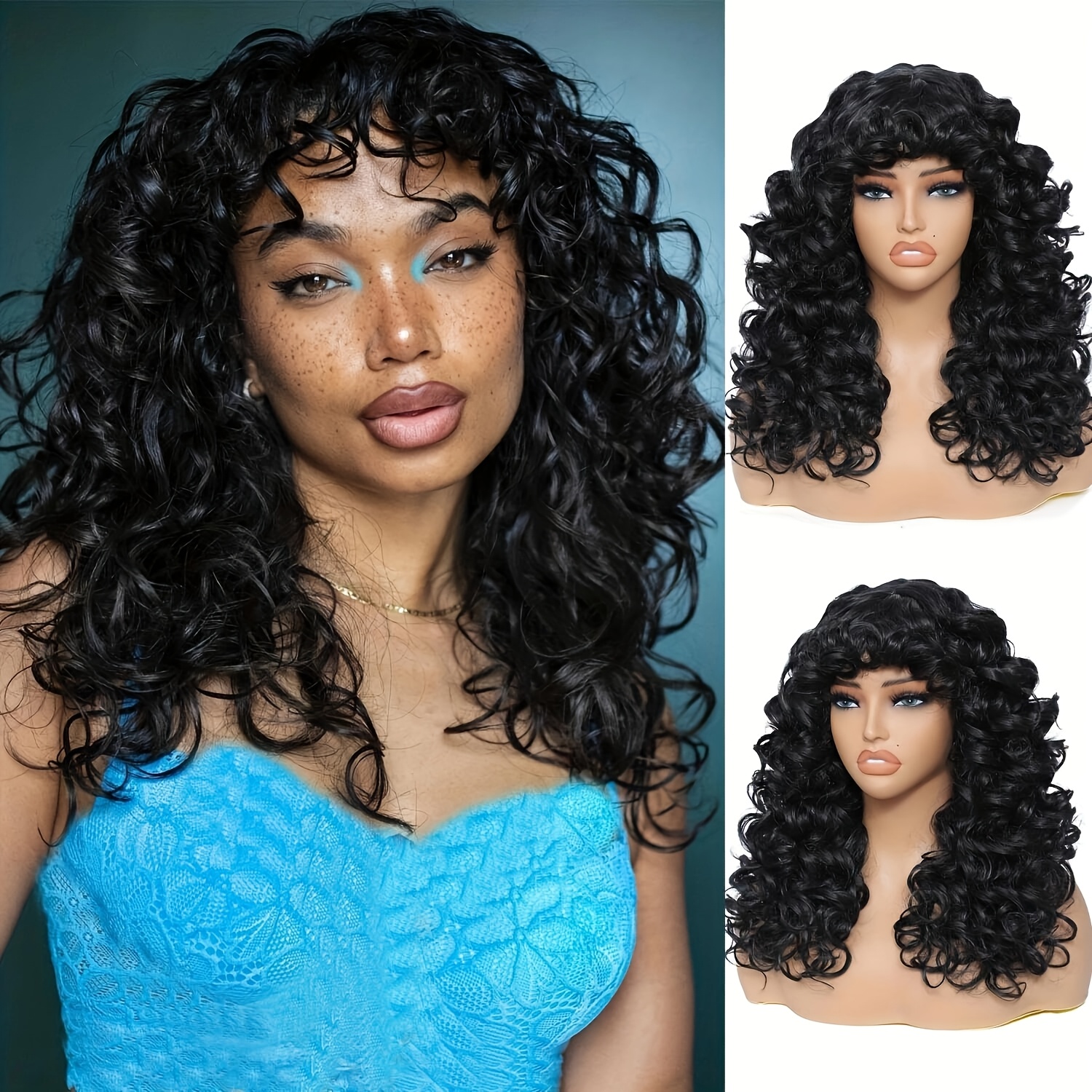 

1pc Jstineke 18inch Afro Curly Kinky Wig With Bangs For Women, Long Synthetic Wig With Cap, 180% Density, 50% Protein Filaments, 50% Ri Fiber, For Daily Use, Party, Cosplay