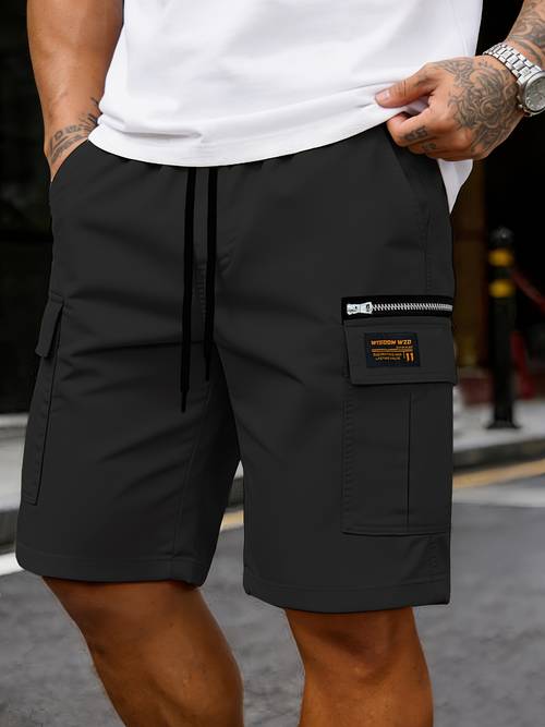 mens multi pocket cargo shorts zipper design adjustable drawstring waistband multiple practical pockets flap utility side pockets lightweight quick dry durable material lightweight and breathable
