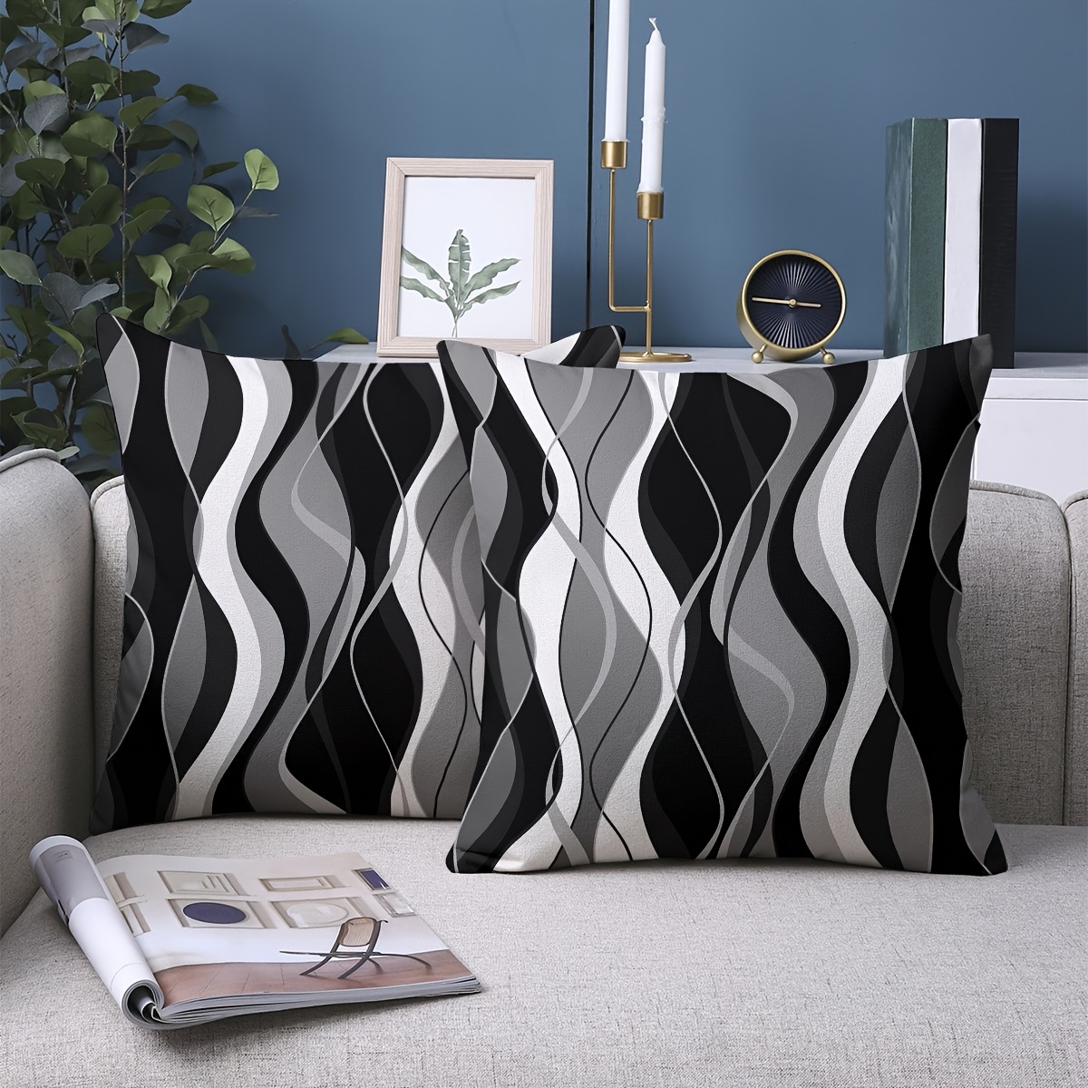 

2pcs Modern Black & White Abstract Throw Pillow Covers, 18x18 Inches, Soft Polyester, Single-sided Print, Zip Closure - Ideal For Living Room & Bedroom Decor (inserts Not Included), Decorative Pillows