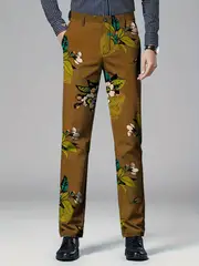 Men's Floral Graphic Print Suit Pants With Pockets, Dress Pants For ...