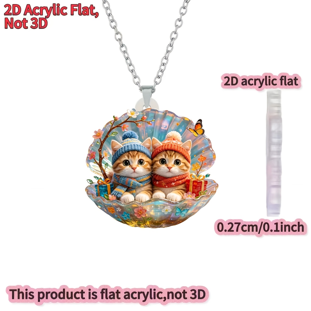 2pc Cute Kitten Patterns Chain Pendant Necklace