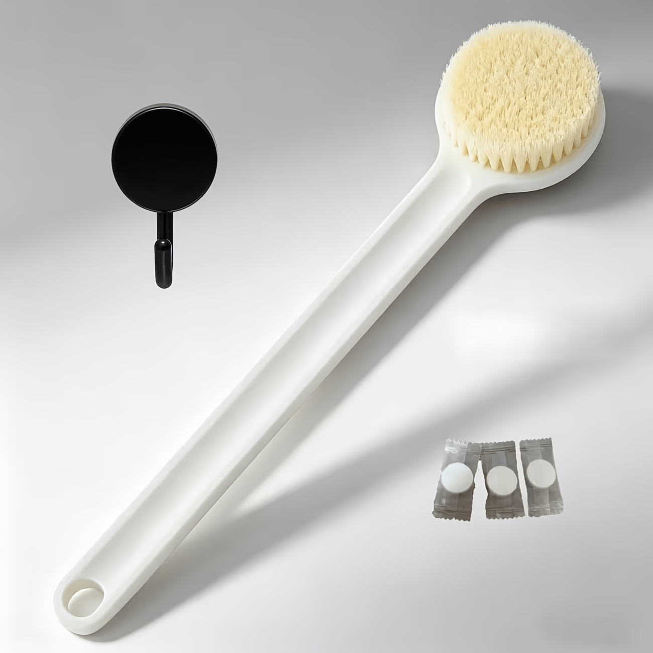 TEMU A Household Long-handled Soft-bristle Bath Brush With A , Featuring A Hook. Ergonomically Designed For , Made Of Durable Plastic, No Power
