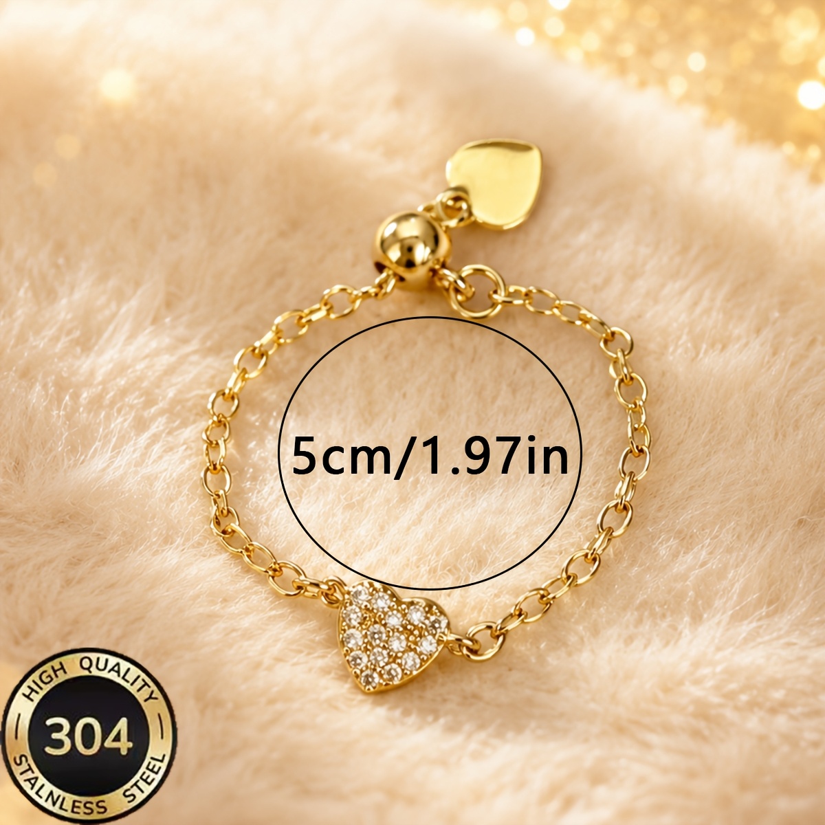 TEMU Bague pour femme de cœur plaquée or , bague hypoallergénique réglable et empilable en acier inoxydable 304, bijou de tous et délicat, cadeau
