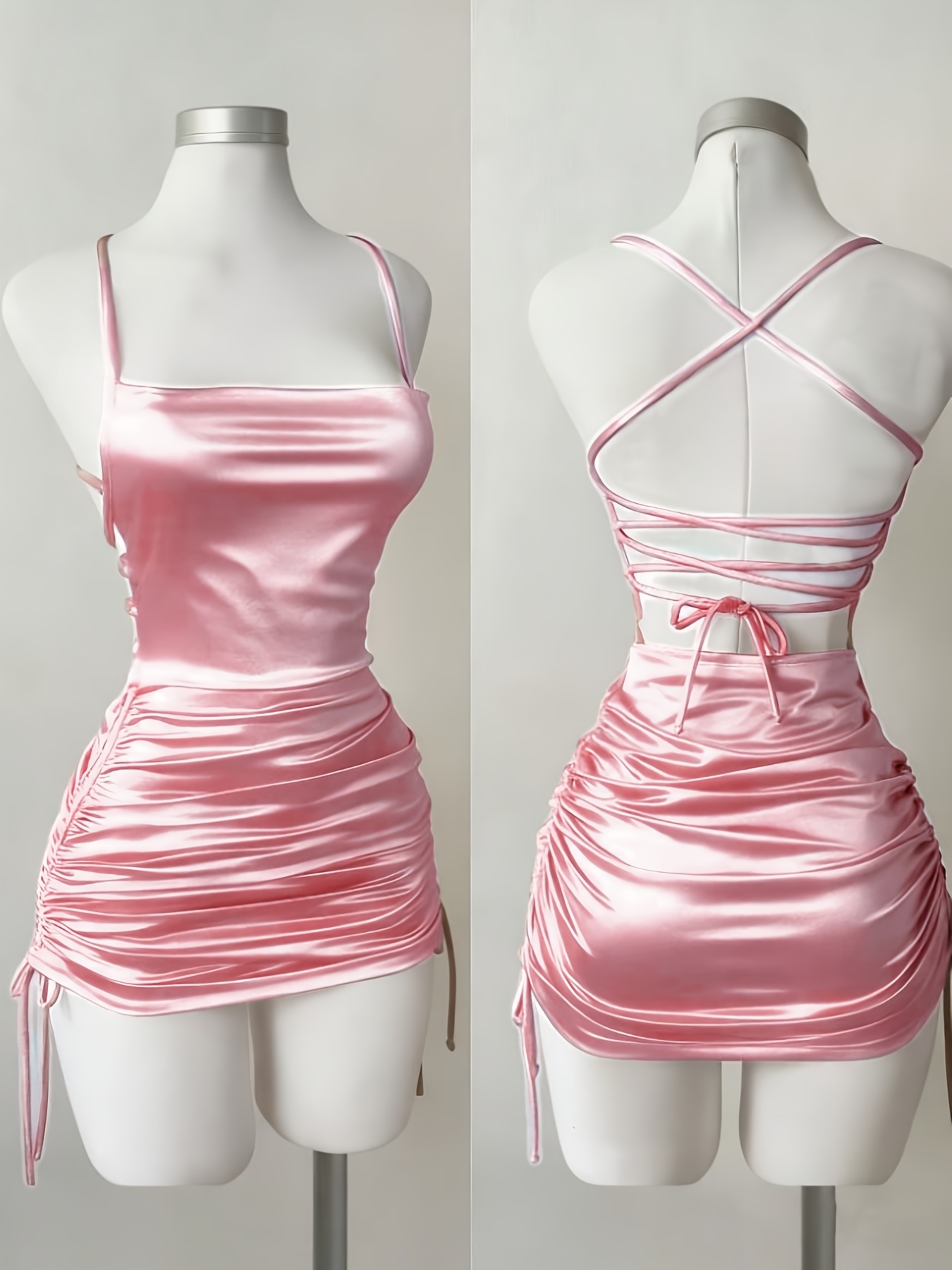 womens new solid color lace up drawstring backless suspender dress fashionable and elegant for parties dates street style cocktail dresses bridesmaid dresses daily wear suitable for   Product details 5