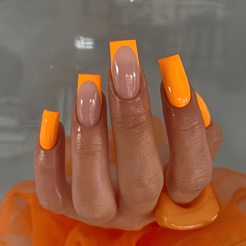 TEMU Upgrade Your Look: 24pcs Orange Press-on Nails, Sunshine Orange Design, Versatile And , Girly Temperament, Effect, False Nails For Extension,