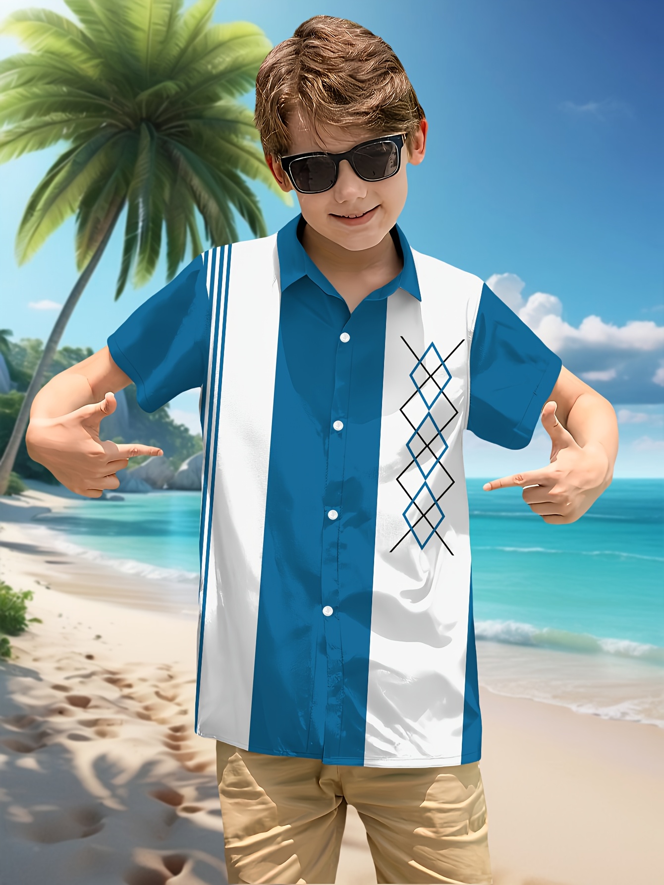 Camisa Hawaiana de Manga Corta para Niño con Estampado Creativo | Cómoda y Vibrante, Ideal para el Verano, Perfecta como Regalo