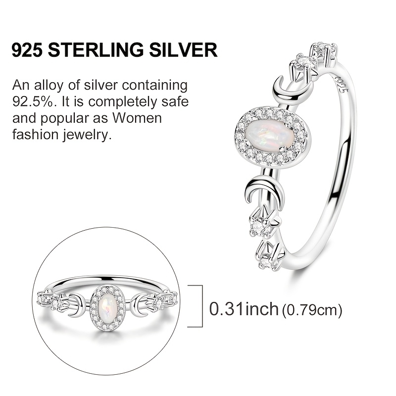 Women's S925 Sterling Silver Shining Star and Moon Ring