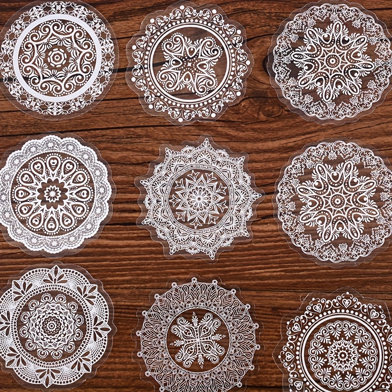 30pcs Single Pack European And Retro Lace Round Geometric Series Diy Material Gouache Stickers, Pet High Quality Decals Suitable For Scrapbooks, Junk Journals, Etc