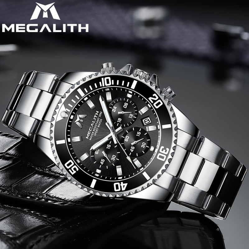 

Megalith Men's Watches Classic Stainless Steel Waterproof Chronograph Analog Quartz Wrist Watch For Men Dress Fashion Business Casual Date Watch