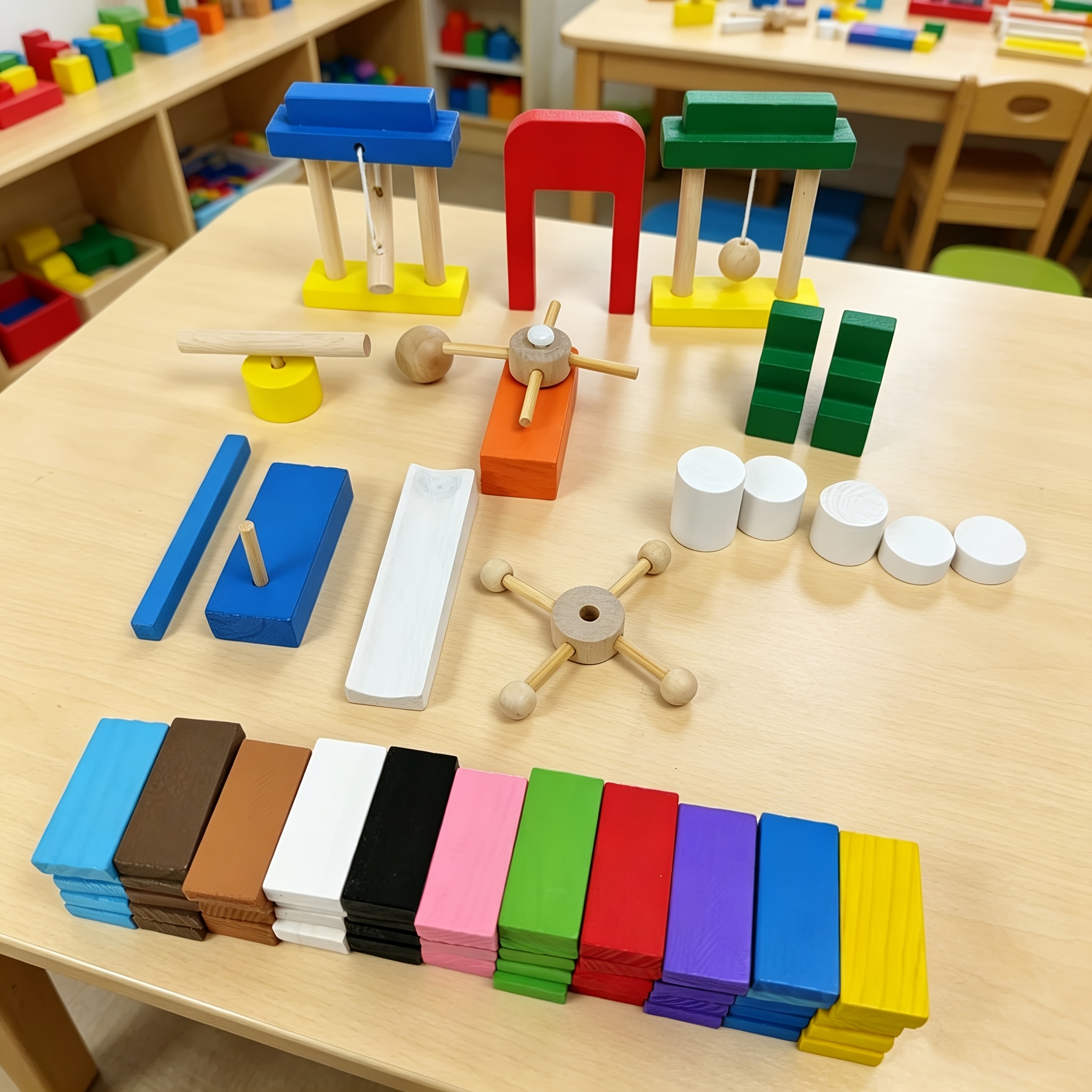 Wooden Domino Building Blocks Set with Accessories