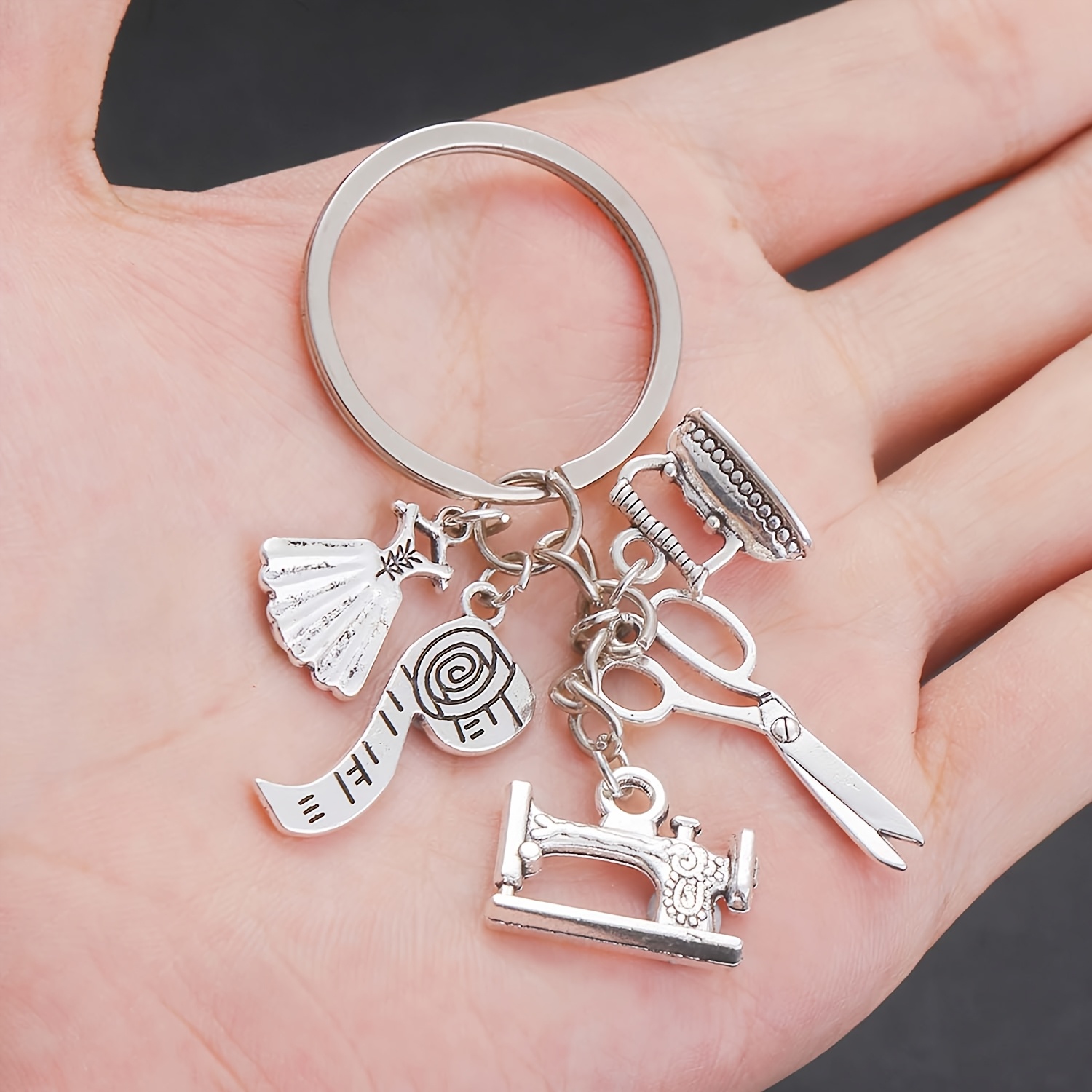Chic Sewing Machine Keychain With Scissors & Tape Measure - Zinc Alloy, Elegant Design For Car Keys, Backpacks & Wallets, Clothes Design, Key Ring