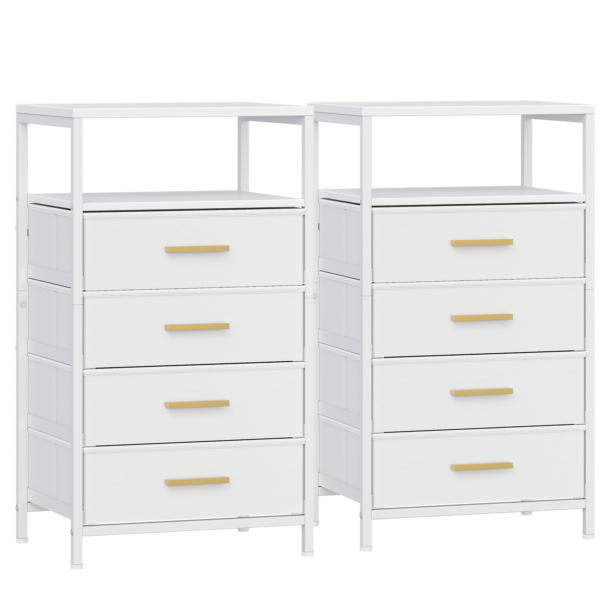 Bedside Table (set Of 1 ), Side Table With Open Compartments, Chest Of Drawers With 4 Foldable Fabric Drawers, , Suitable For Bedroom, Living Room, 30 X 40 X 70 Cm, White