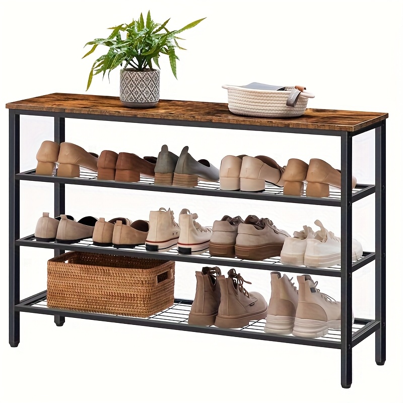 Image of Rustic Brown Shoe Rack, Stable And Durable Shoe Organizer, 4-tier Shoe Shelf For 20 Pairs Of Shoes, Suitable For Entrances And Closets, Industrial, Bedrooms And