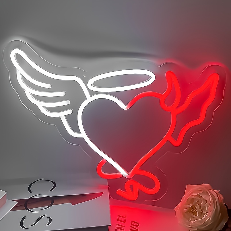 1pc ハートネオンサイン天使悪魔 LED ネオンライト 壁の装飾用 USB 赤白ライトアップサイン 寝室ホーム結婚式誕 - Temu Japan