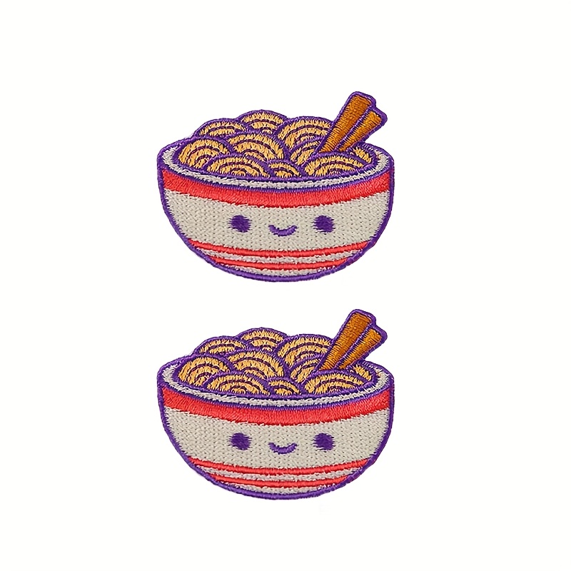 Set Of 2 Noodle-themed Patches, Self-sticking Iron-on Appliqués Suitable For Garments, Embroidered Designs For Jackets, T-shirts, Bags, And Hats