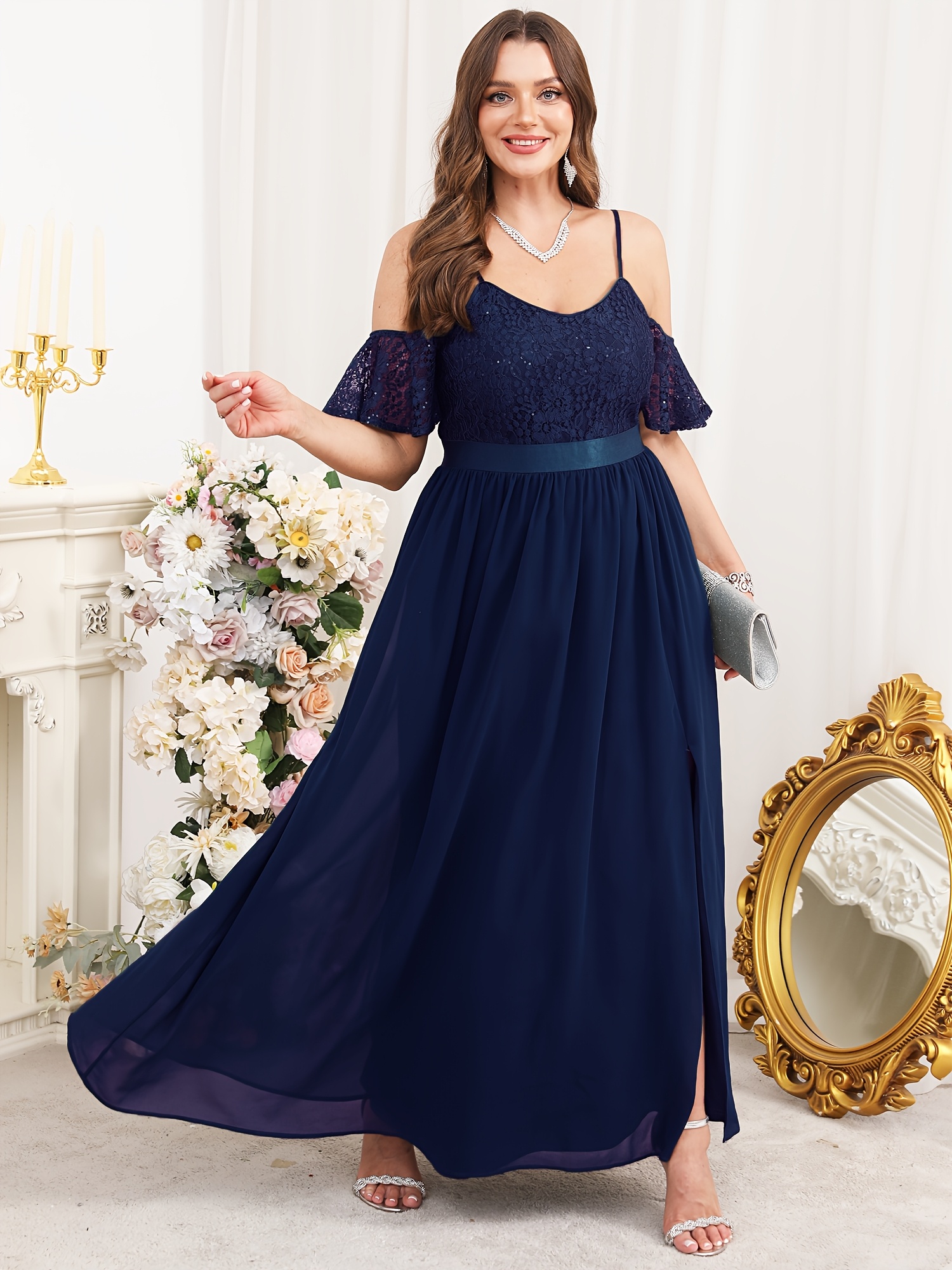 plus size womens plus size elegant lace contrast strapless - Temu Cyprus