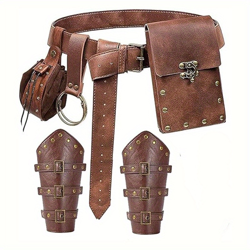 TEMU 6pcs Renaissance Belt Pouch Purse, Pu Viking Hook Halloween Set, Medieval Festival Costume Accessories, Stage Performance Accessories, Halloween