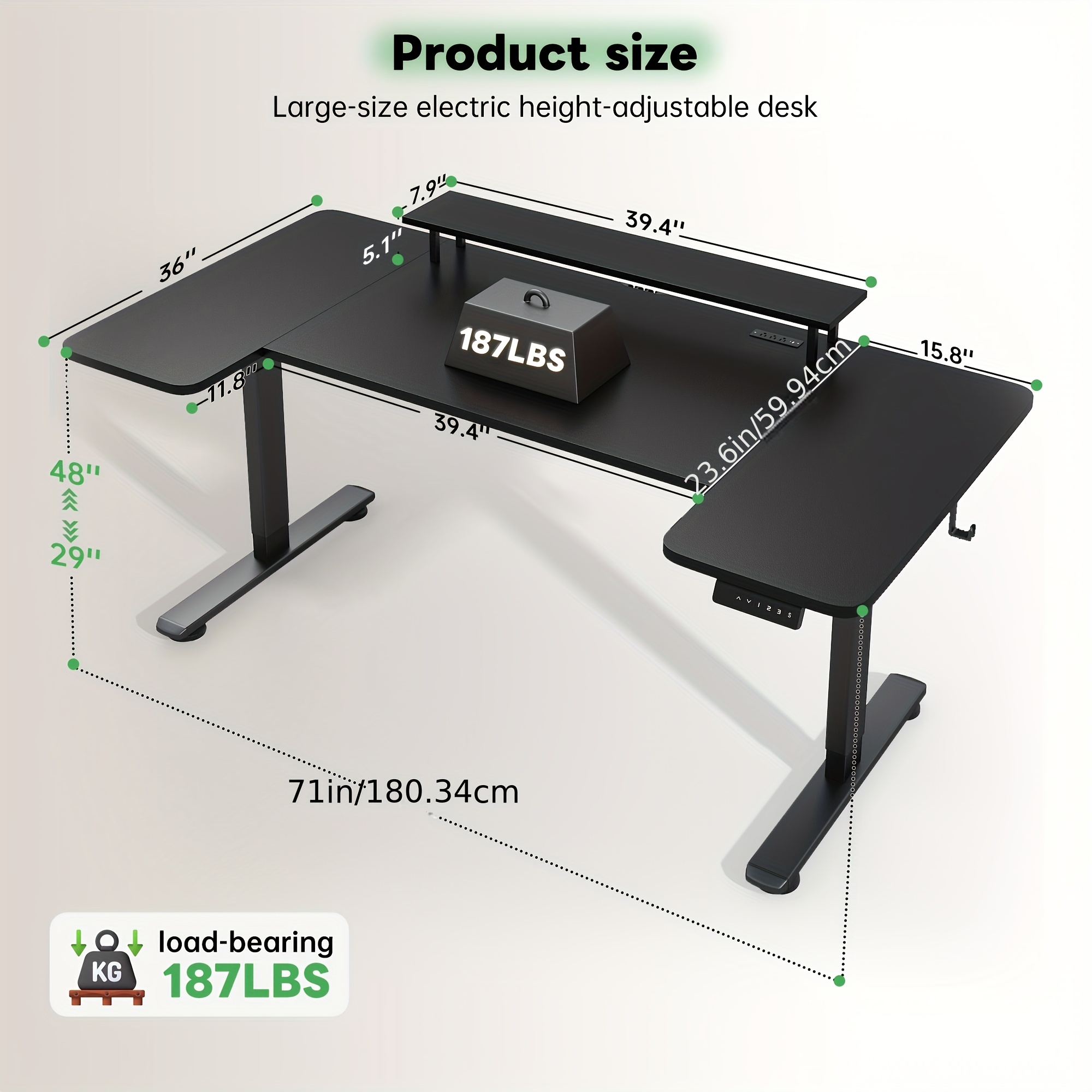 TEMU 71×36 Standing Desk Electric Adjustable Height Desks, Home Office Desks With Cable Management, Monitor Stand, , 5 Power Outlets, 3 Memory