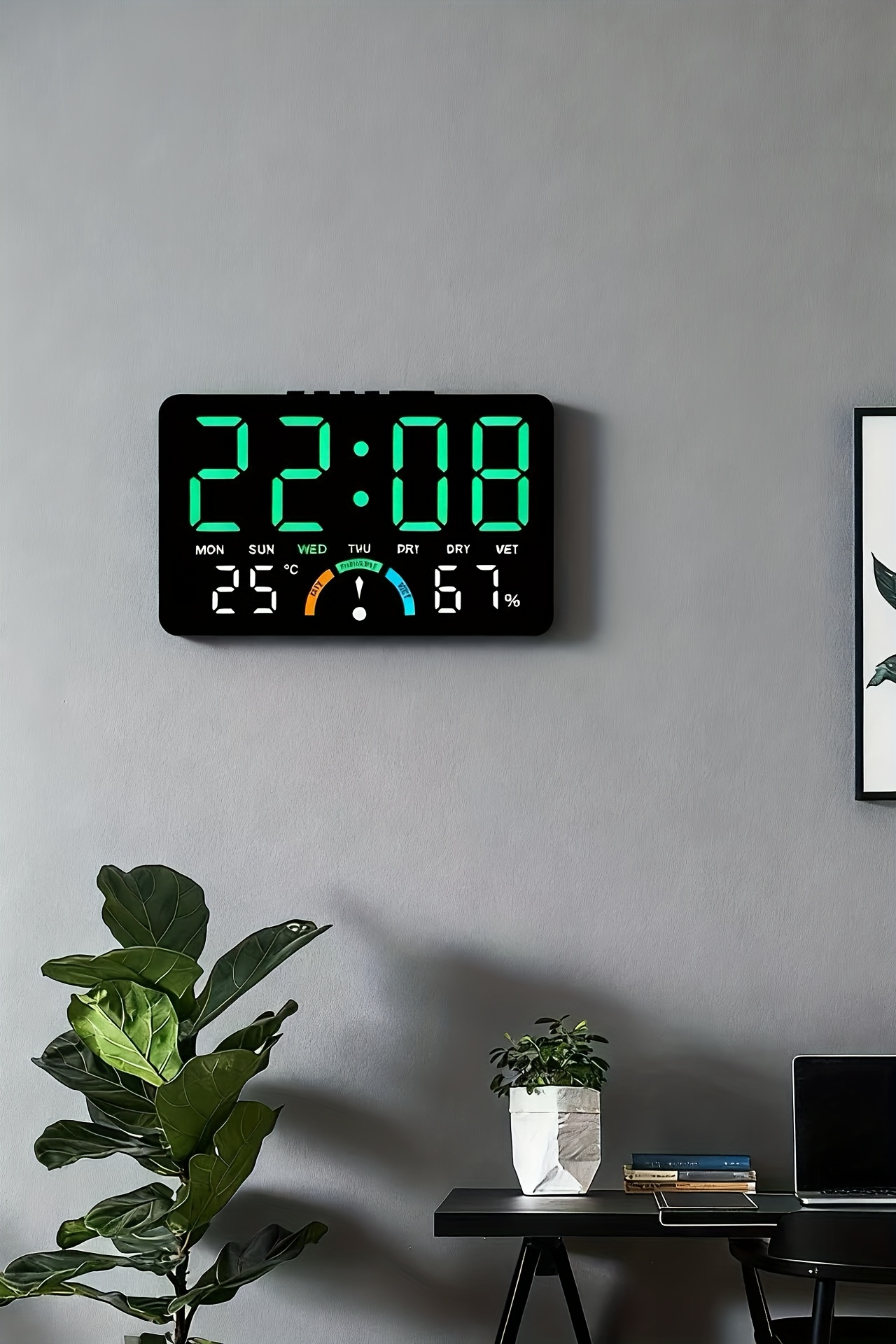 Home Temperature And Humidity LED Electronic Clock, Easy Large Screen Wall-Mounted And Standing Dual-Use Clock, Multifunctional Bedside Alarm Clock, Temperature Dry Wet Comfort Display Clock