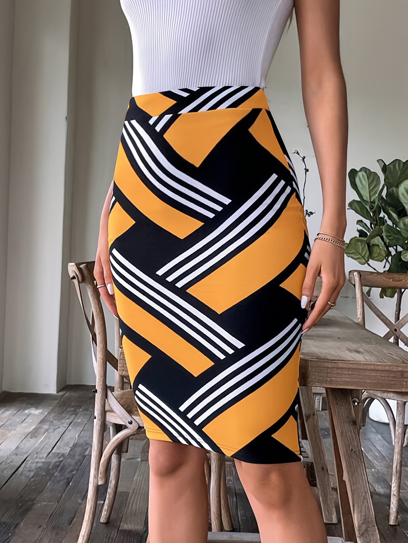 floral striped pencil skirt