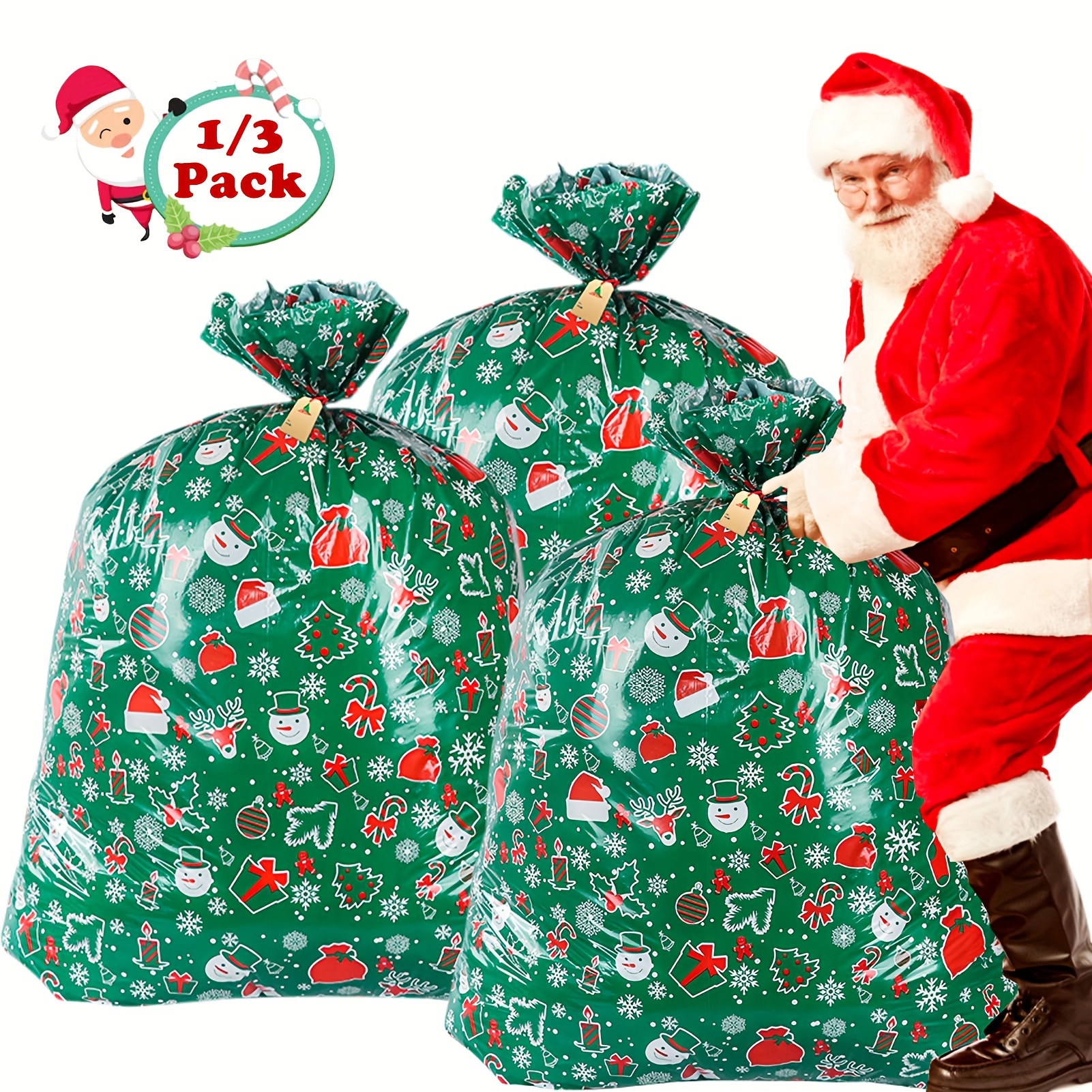 

Magic: 1/3pcs Jumbo Christmas Gift Bags - 56"x36" With Festive Tree Design, Perfect For Presents & Party Favors, Includes Tags & String