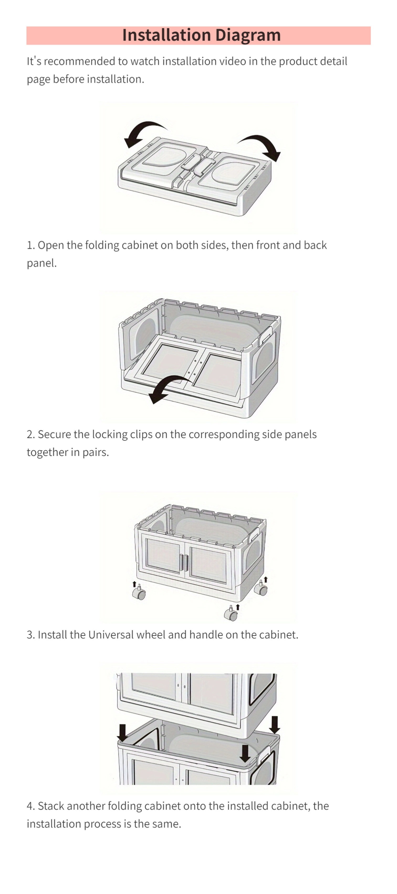 1pc   foldable storage organizer with doors large capacity plastic utility box stackable garage organizer with wheels unfinished end freestanding under 3 2 cubic feet enclosed storage assembled height over 27 inches ideal for grocery living room entryway garage basement patio storage details 0