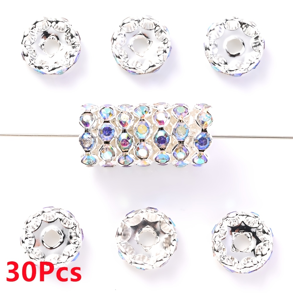 Image of 30pcs 12mm Alloy Rhinestone Beads Multicolor Round Crystal Rondelle Spacer Beads For Jewelry Making Bracelets Phone Pendants Pen Additions
