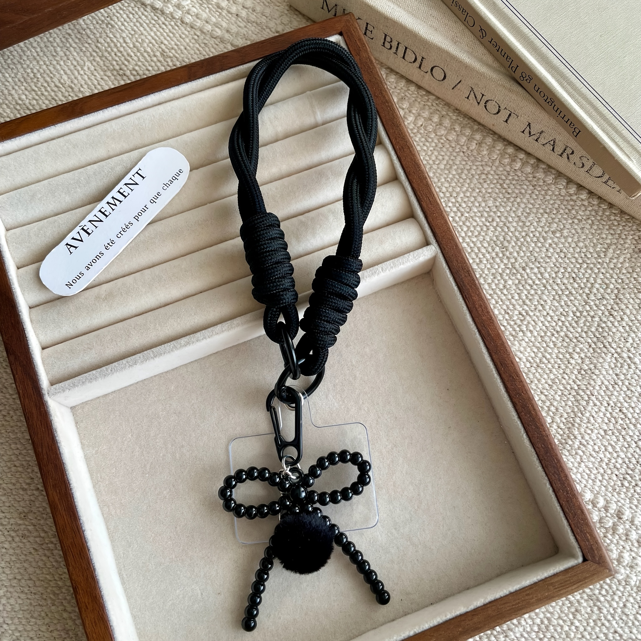TEMU 1pc Acrylic Bowknot Pompon Charm Phone Lanyard Wrist Strap, Cute Phone Bracelet Strap With Lanyard, Phone Charm Strap, Suitable For Universal