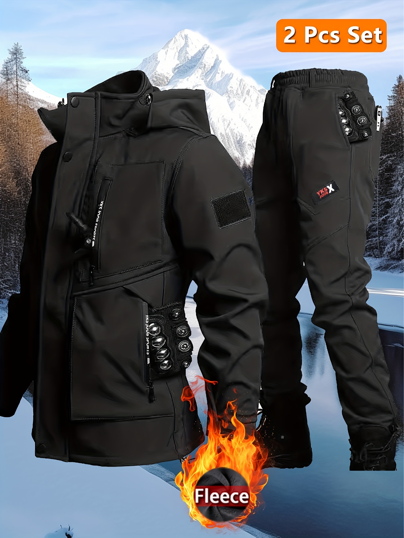 herrarnas höst/vinter fodrad vindtät och   softshelljacka, avslappnad klättring, cykling, fiske flerfickig     och byxor set (tillbehör ingår inte)