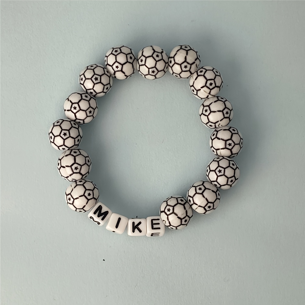 TEMU Customizable Sports-themed Acrylic Beaded Bracelet With Name - Basketball, Football, Baseball Design - Ideal For Game Day Wear Or Christmas