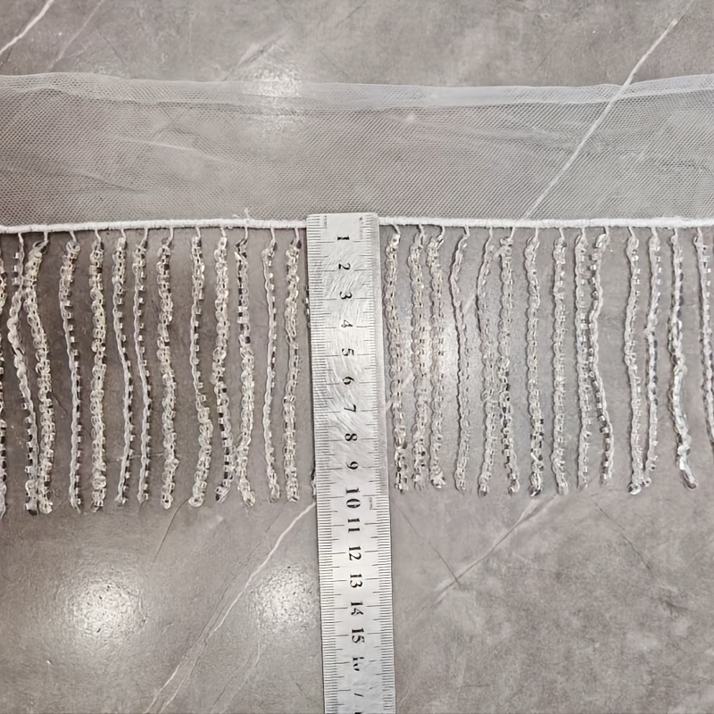 TEMU Encaje de bordados en malla con cuentas transparentes y piezas de cuentas, teñible a , tamaño 91CM X 10CM, adecuado para coser y prendas de