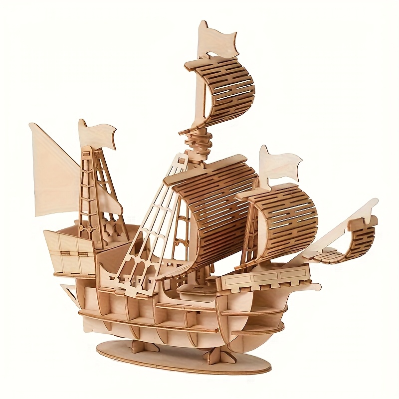 Image of Wooden 3d Puzzle Sailboat Model Toy, Handmade Diy, Collectible, Home Office Desk Decoration, Christmas And Birthday Gift
